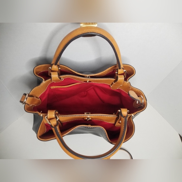 Dooney & Bourke Smooth Leather Small Brenna Satchel Handbag Black Red - Picture 5 of 11